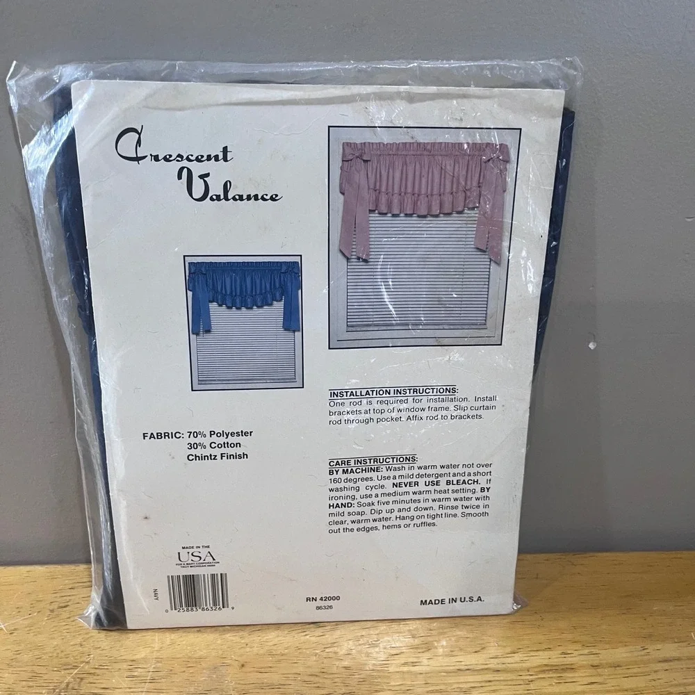 Vtg Crescent Valance Navy Blue Chintz Finish Ruffled Window Treatment 80x17 USA